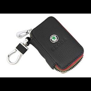 Skoda Black Leather Kay Fob Remote Zipper Cover